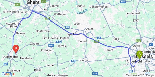 Map: Brussels Midi Train Station to Ename
