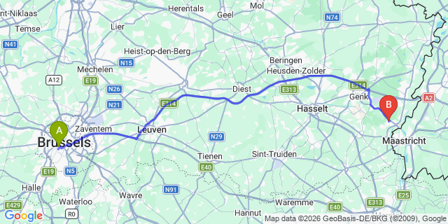 Map: Brussels Midi Train Station to Ermelo