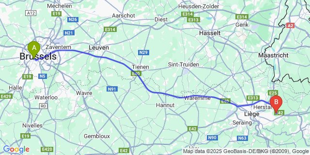 Map: Brussels Midi Train Station to Evegnee
