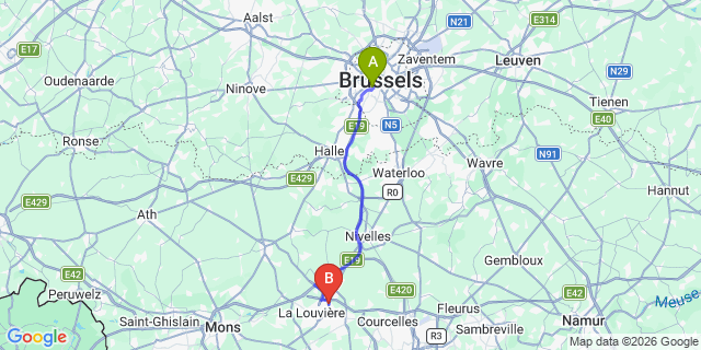 Map: Brussels Midi Train Station to Fayt-lez-manage