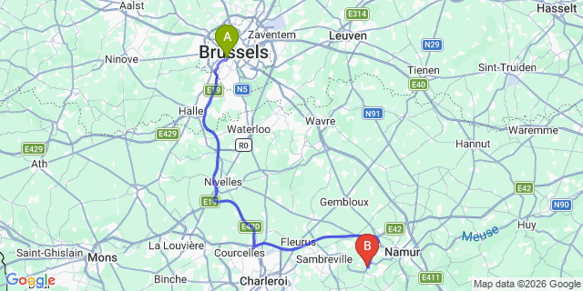 Map: Brussels Midi Train Station to Floreffe