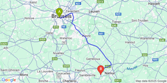 Map: Brussels Midi Train Station to Floriffoux