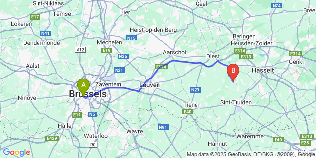 Map: Brussels Midi Train Station to Geetbets
