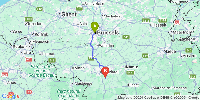 Map: Brussels Midi Train Station to Gerpinnes