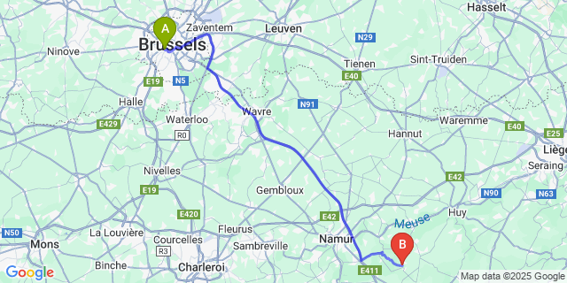 Map: Brussels Midi Train Station to Gesves