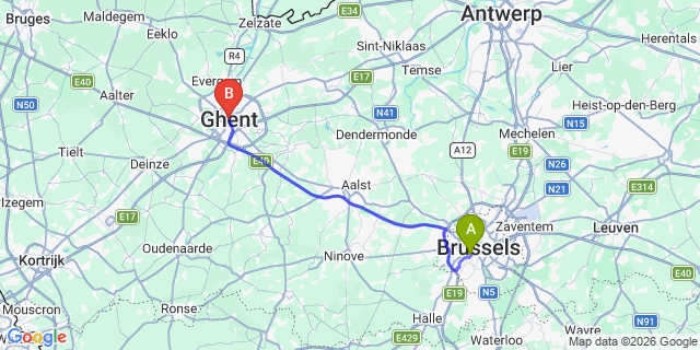 Map: Brussels Midi Train Station to Ghent