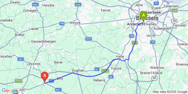 Map: Brussels Midi Train Station to Ghislenghien