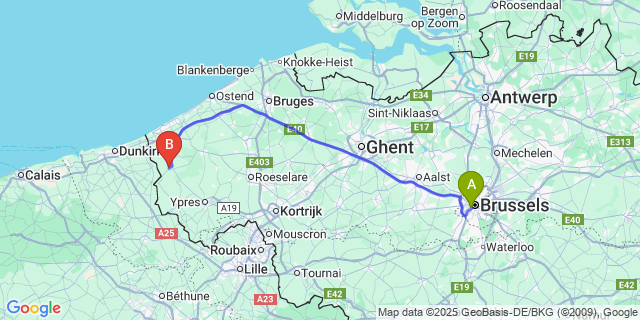 Map: Brussels Midi Train Station to Gijverinkhove