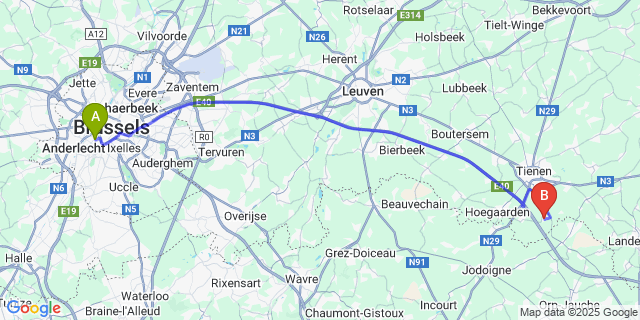 Map: Brussels Midi Train Station to Goetsenhoven