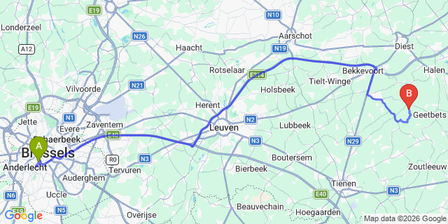 Map: Brussels Midi Train Station to Goirle