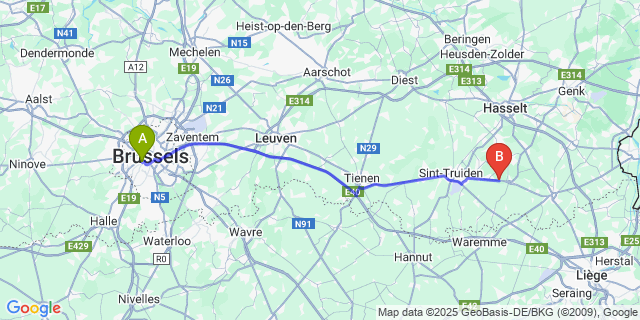 Map: Brussels Midi Train Station to Gottem