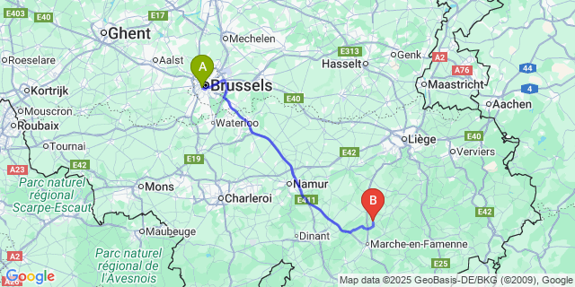 Map: Brussels Midi Train Station to Grande Enneille