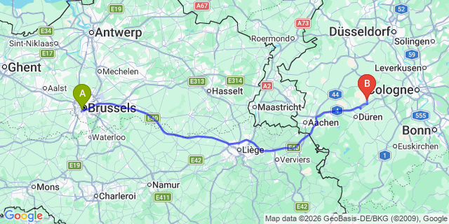 Map: Brussels Midi Train Station to Groningen
