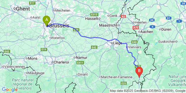 Map: Brussels Midi Train Station to Grufflingen