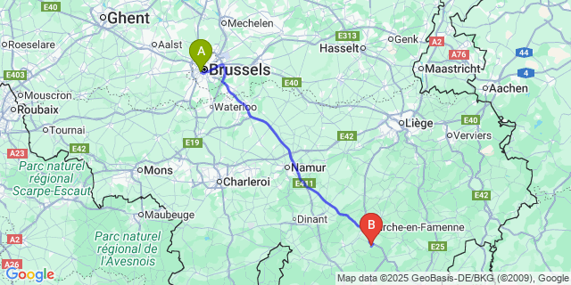Map: Brussels Midi Train Station to Grune