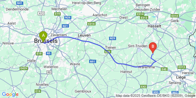 Map: Brussels Midi Train Station to Gutschoven