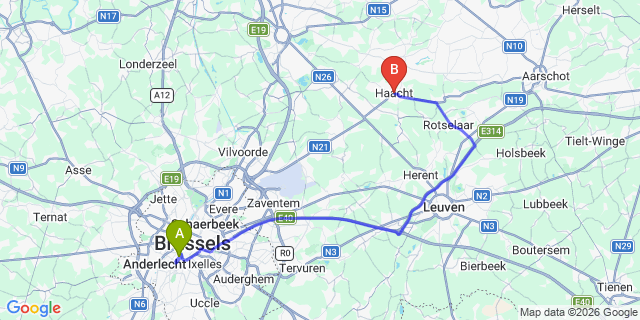 Map: Brussels Midi Train Station to Haacht