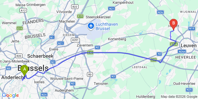 Map: Brussels Midi Train Station to Haarlemmermeer