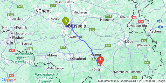 Map: Brussels Midi Train Station to Halloy