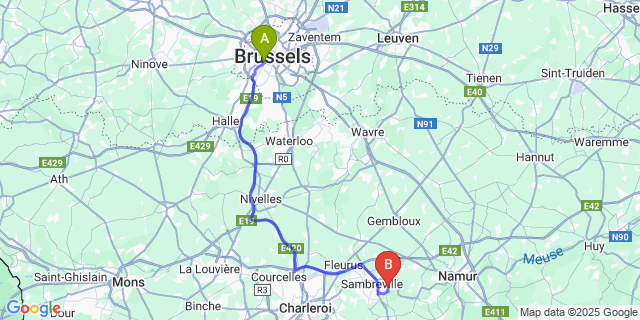 Map: Brussels Midi Train Station to Ham-Sur-Sambre