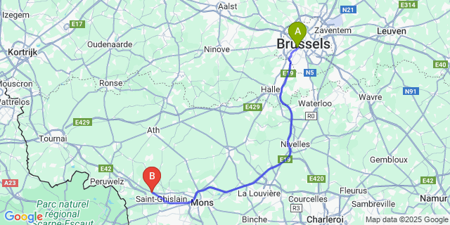 Map: Brussels Midi Train Station to Hautrage