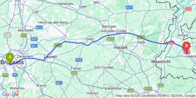 Map: Brussels Midi Train Station to Heerenveen