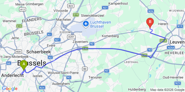 Map: Brussels Midi Train Station to Hendrik-Ido-Ambacht