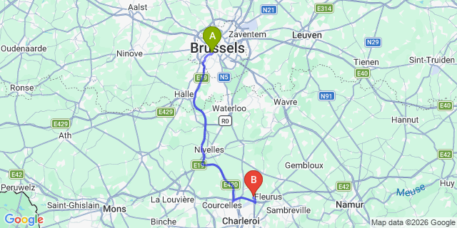 Map: Brussels Midi Train Station to Heppignies