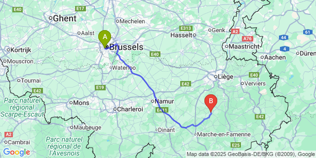 Map: Brussels Midi Train Station to Herbet