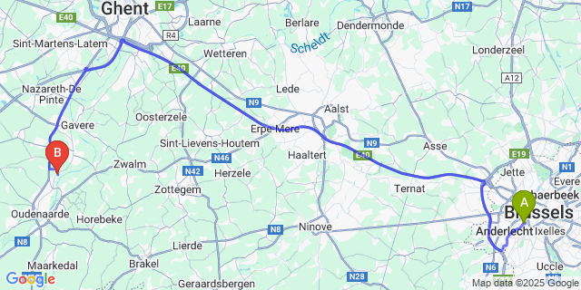 Map: Brussels Midi Train Station to Heurne