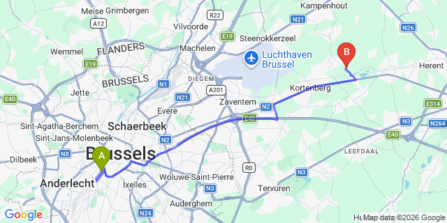 Map: Brussels Midi Train Station to Hillegom