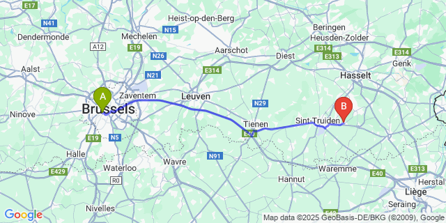 Map: Brussels Midi Train Station to Hoepertingen