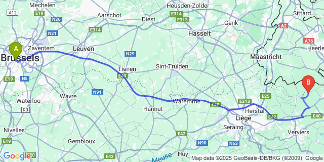 Map: Brussels Midi Train Station to Hombourg