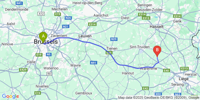 Map: Brussels Midi Train Station to Horpmaal