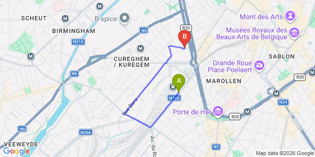 Map: Brussels Midi Train Station to Hotel Aviation, Brussels