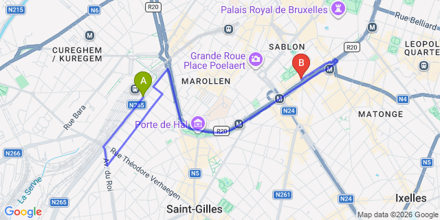 Map: Brussels Midi Train Station to Hotel Brussels