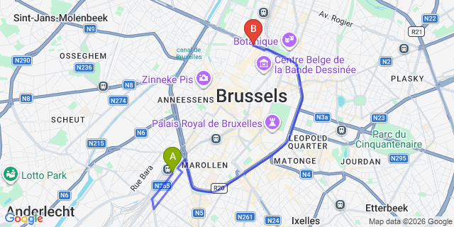 Map: Brussels Midi Train Station to Hotel Le Dome, Brussels