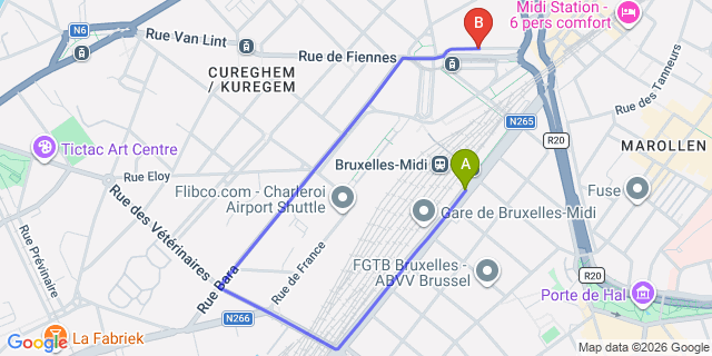 Map: Brussels Midi Train Station to Hotel Mercure Brussels Centre Midi