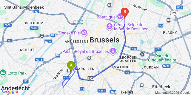 Map: Brussels Midi Train Station to Hotel Prestige, Brussels