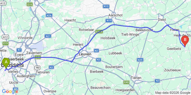 Map: Brussels Midi Train Station to Houten