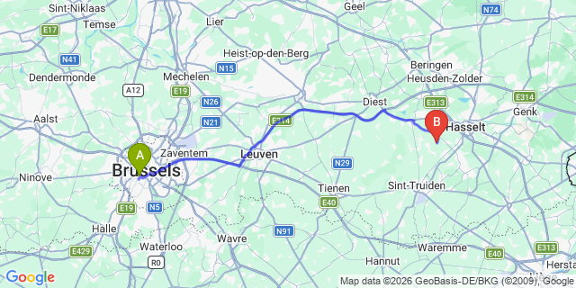 Map: Brussels Midi Train Station to Huizen