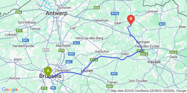 Map: Brussels Midi Train Station to Hulsen