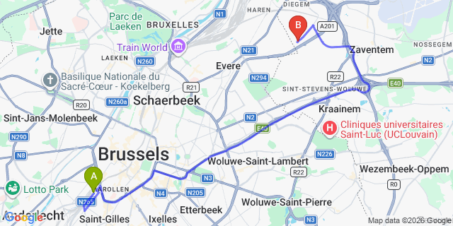 Map: Brussels Midi Train Station to ibis budget Brussels Airport