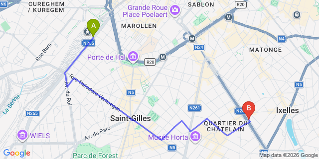Map: Brussels Midi Train Station to ibis Styles Brussels Louise