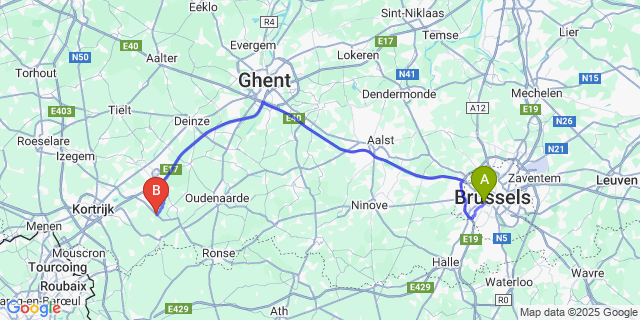 Map: Brussels Midi Train Station to Ingooigem