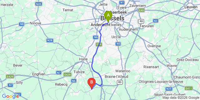 Map: Brussels Midi Train Station to Ittre