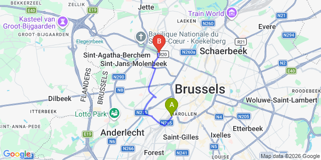 Map: Brussels Midi Train Station to Koekelberg