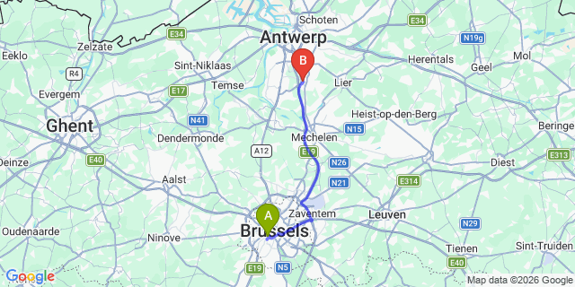 Map: Brussels Midi Train Station to Kontich