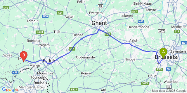 Map: Brussels Midi Train Station to Kruiseke