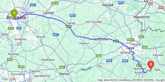 Map: Brussels Midi Train Station to La Reid